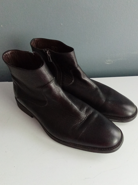 Mens Black Leather Side Zip Ankle Boots Almond Toe Dress Boots main image 3